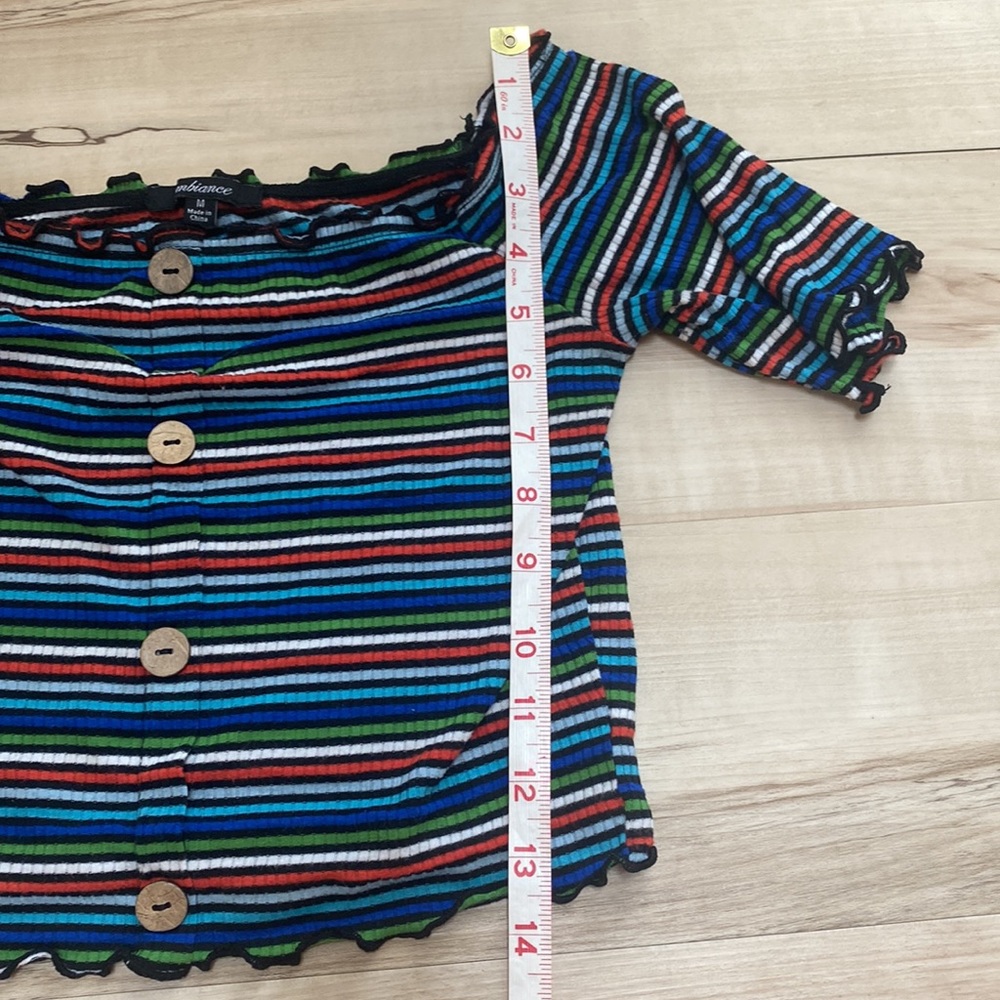 Ambiance Womens S/M Crop Top. Ribbed, ruffle, buttons, striped. So cute and fun. - Picture 11 of 12